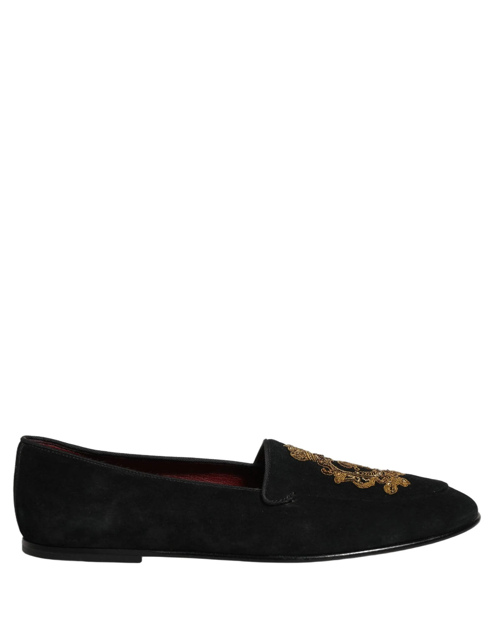 Dolce & Gabbana Black Velvet Crown Embroidery Loafers Shoes - EU44/US11