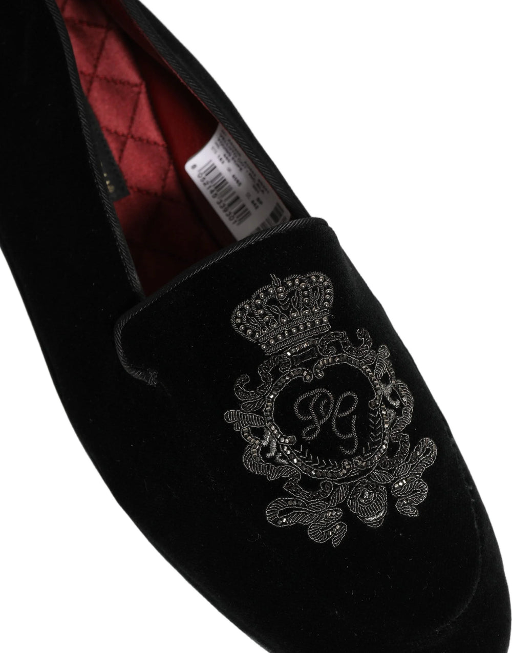 Dolce & Gabbana Black Velvet Crown Embroidery Loafers Shoes - EU44/US11