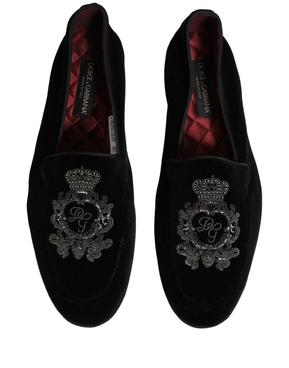 Dolce & Gabbana Black Velvet Crown Embroidery Loafers Shoes - EU44/US11