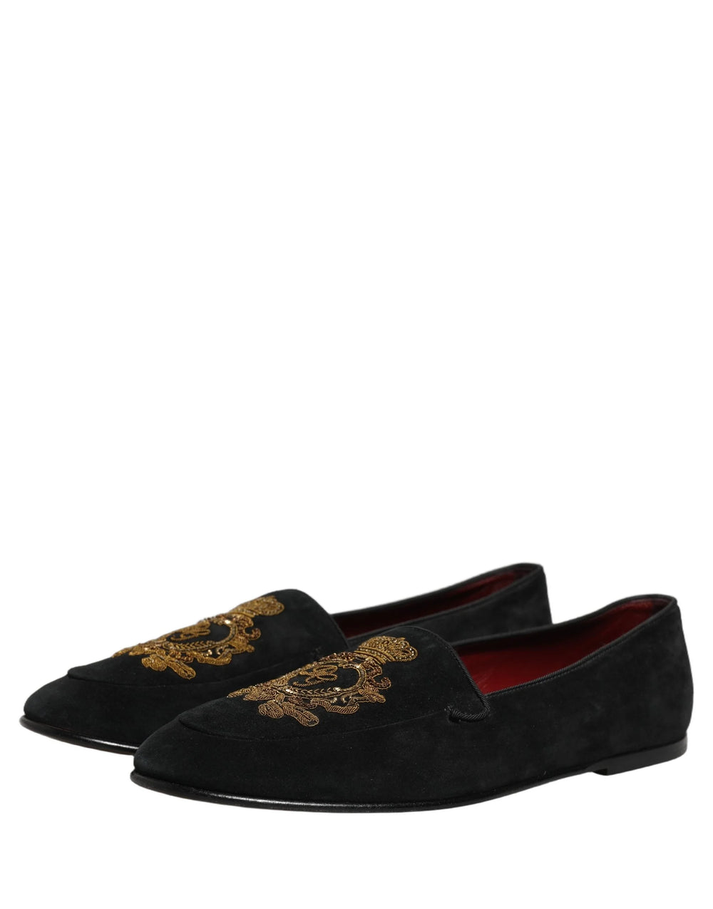 Dolce & Gabbana Black Velvet Crown Embroidery Loafers Shoes - EU44/US11