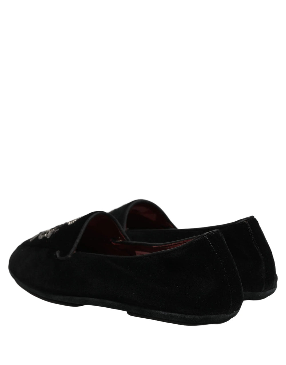 Dolce & Gabbana Black Velvet Crown Embroidery Loafers Shoes - EU44/US11