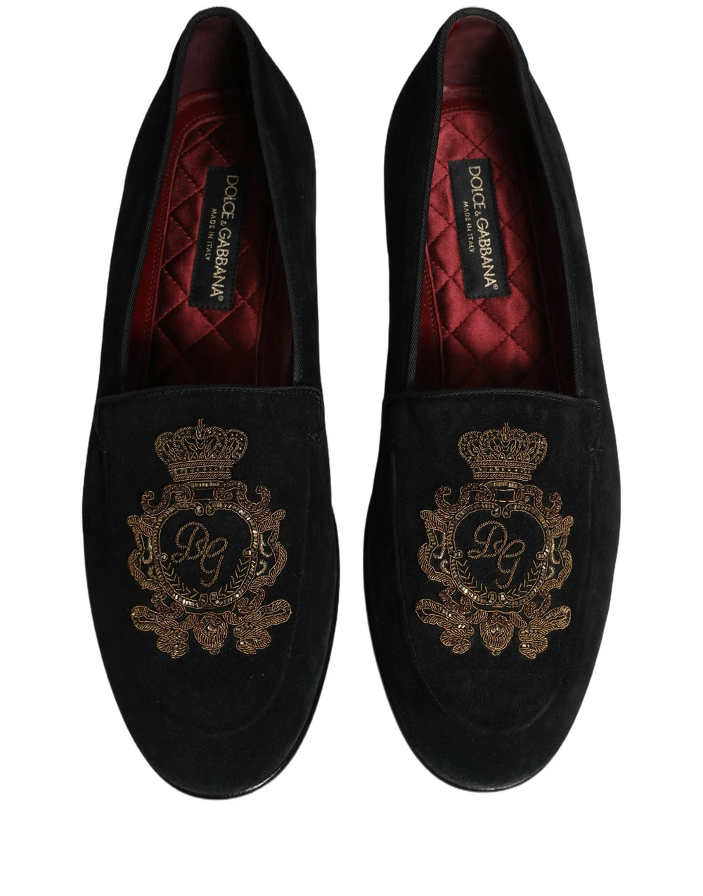Dolce & Gabbana Black Velvet Crown Embroidery Loafers Shoes - EU44/US11