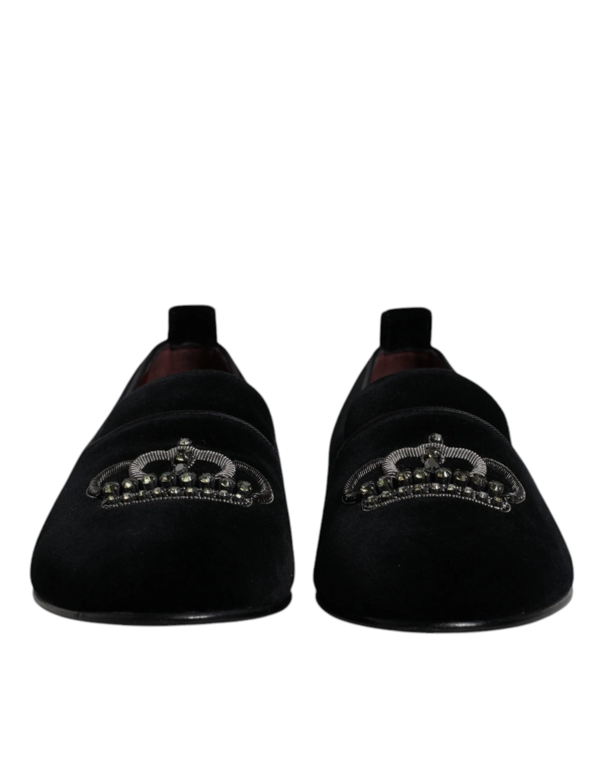 Dolce & Gabbana Black Velvet Crystal Crown Loafers Formal Dress Shoes - EU41/US8