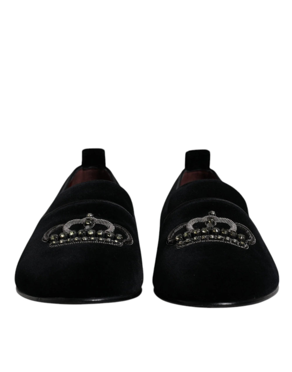 Dolce & Gabbana Black Velvet Crystal Crown Loafers Formal Dress Shoes - EU41/US8