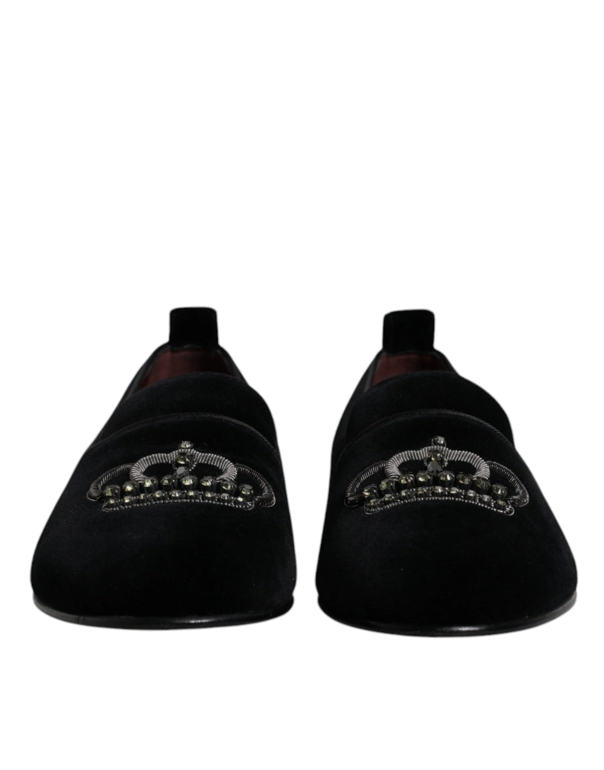 Dolce & Gabbana Black Velvet Crystal Crown Loafers Formal Dress Shoes - EU41/US8