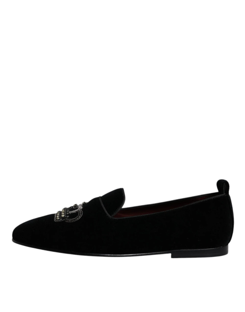 Dolce & Gabbana Black Velvet Crystal Crown Loafers Formal Dress Shoes - Flats