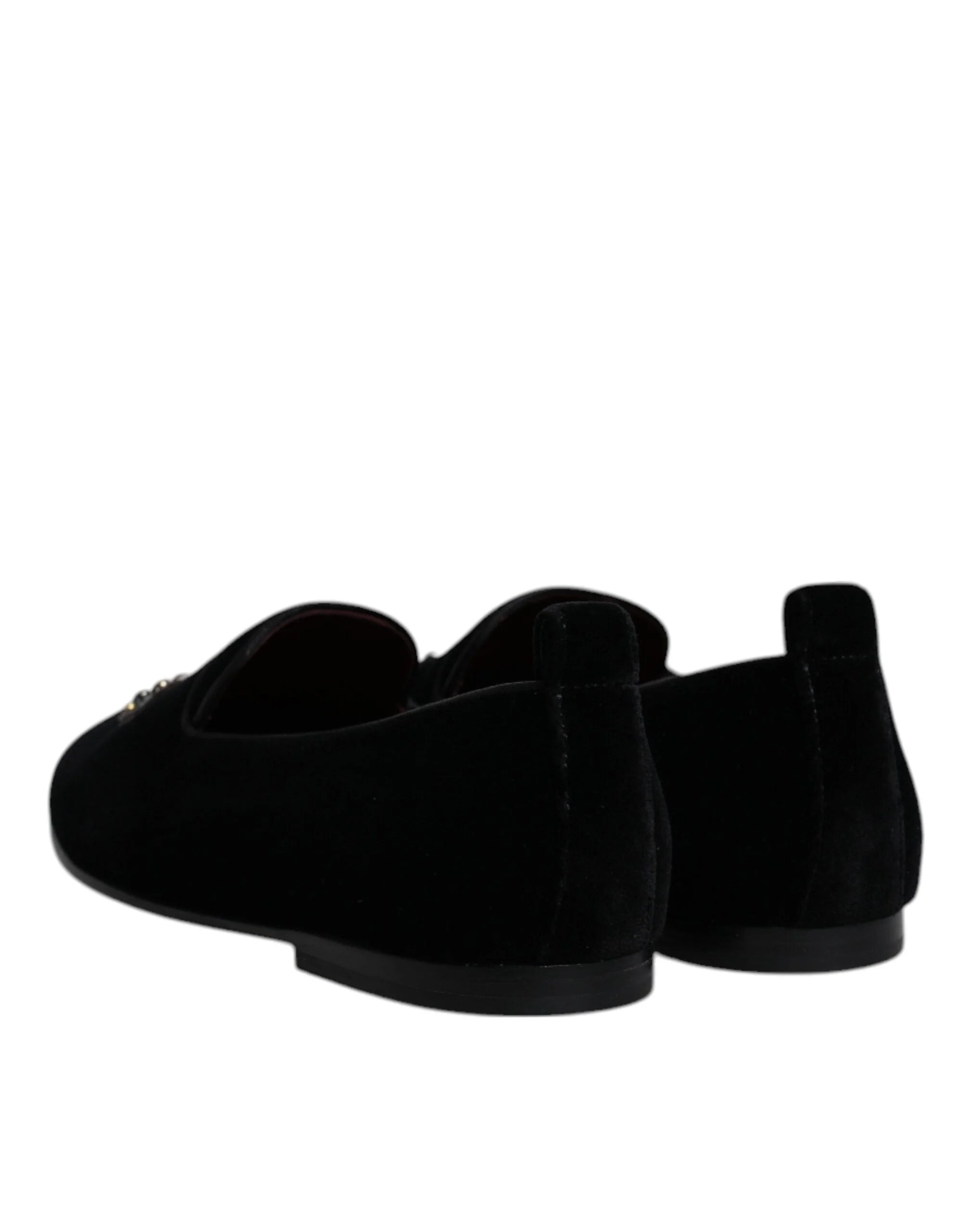 Dolce & Gabbana Black Velvet Crystal Crown Loafers Formal Dress Shoes - Flats