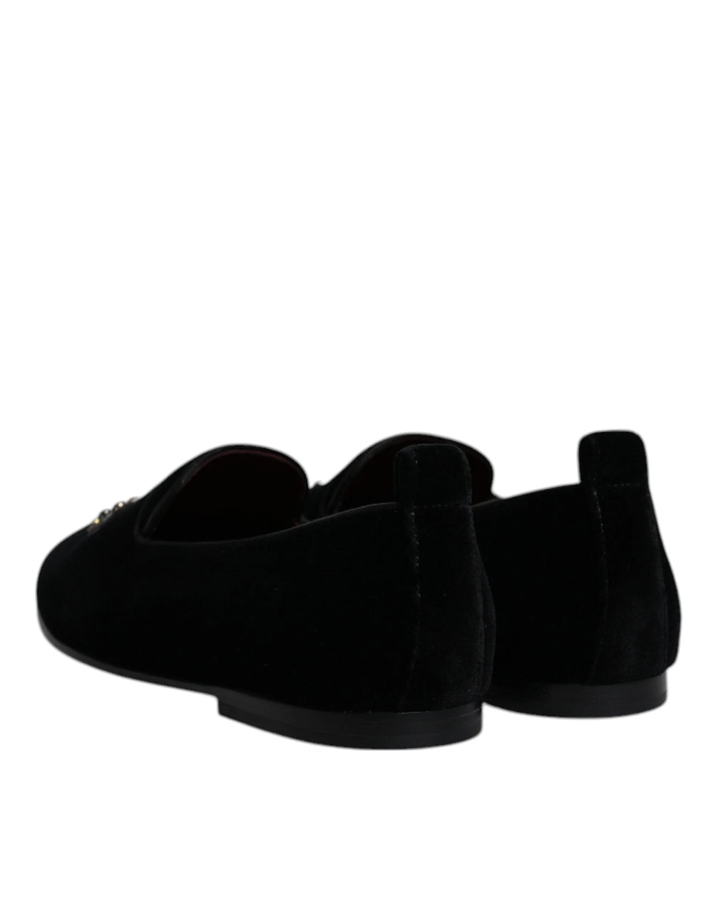 Dolce & Gabbana Black Velvet Crystal Crown Loafers Formal Dress Shoes - Flats
