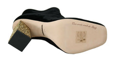 Dolce & Gabbana Black Velvet Crystal Square Heels Shoes - EU40/US9.5