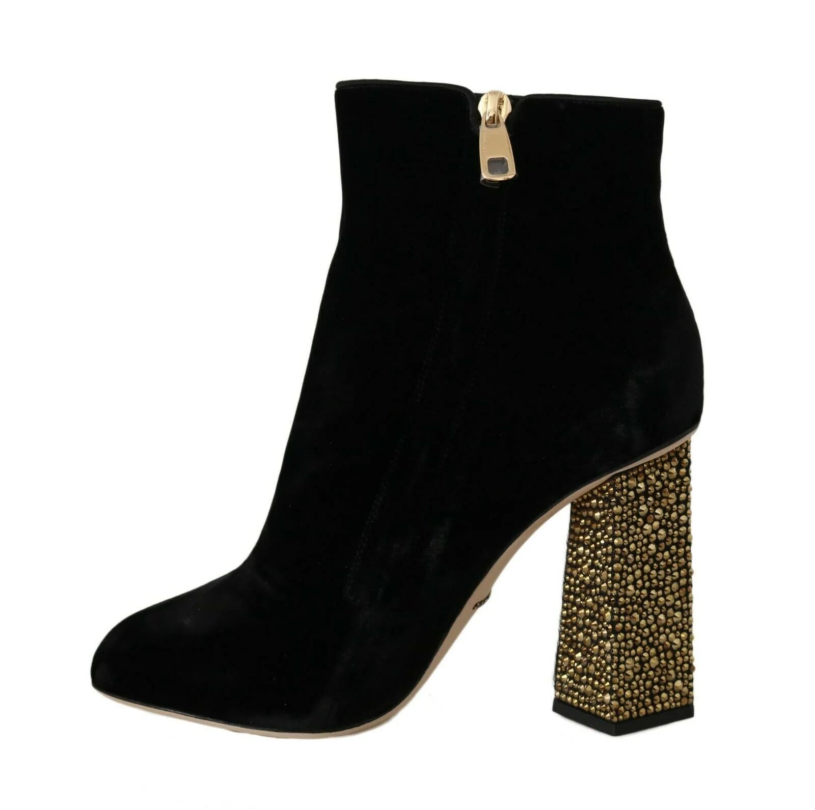 Dolce & Gabbana Black Velvet Crystal Square Heels Shoes - EU40/US9.5