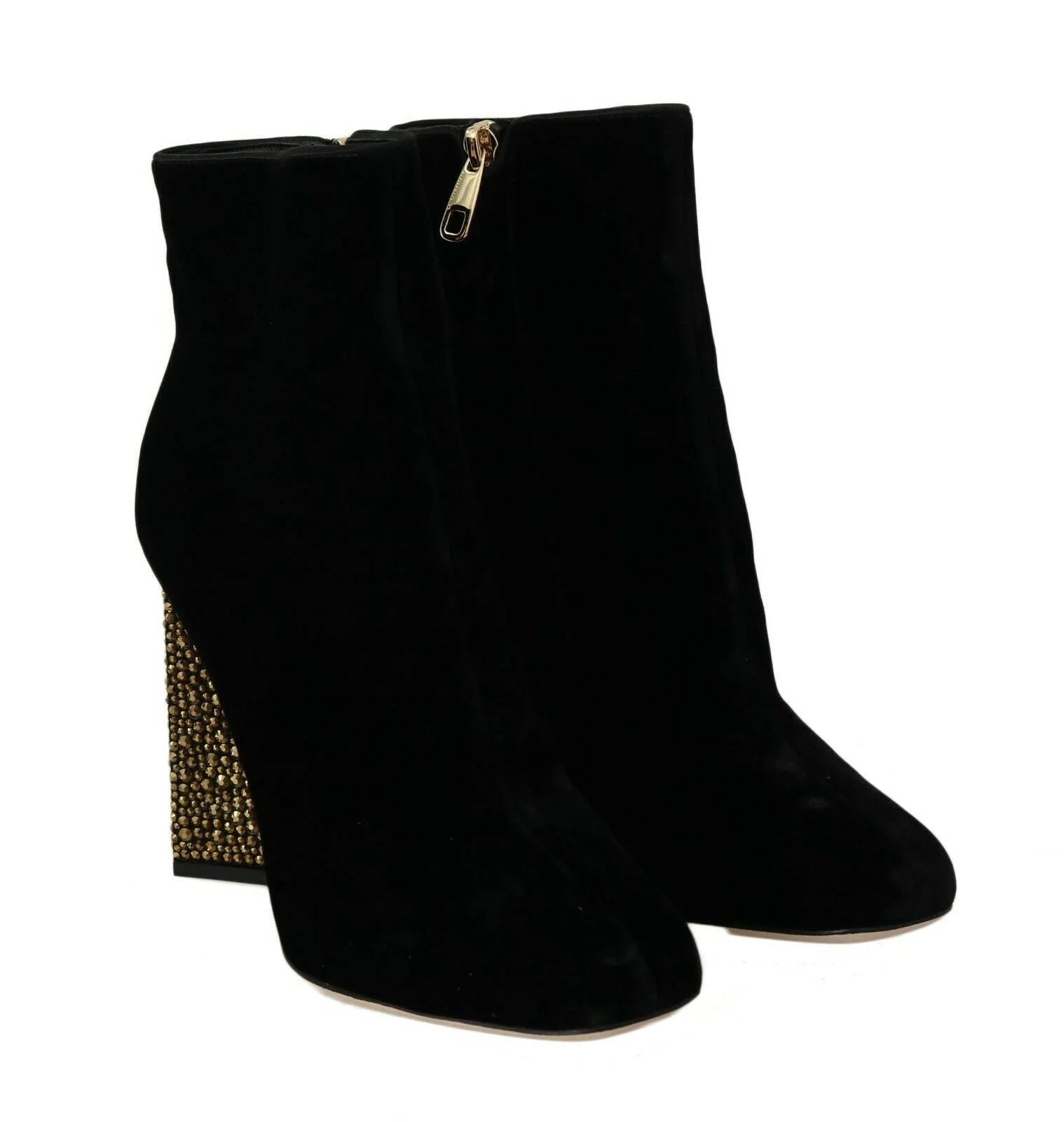 Dolce & Gabbana Black Velvet Crystal Square Heels Shoes - EU40/US9.5