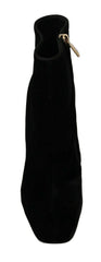 Dolce & Gabbana Black Velvet Crystal Square Heels Shoes - EU40/US9.5