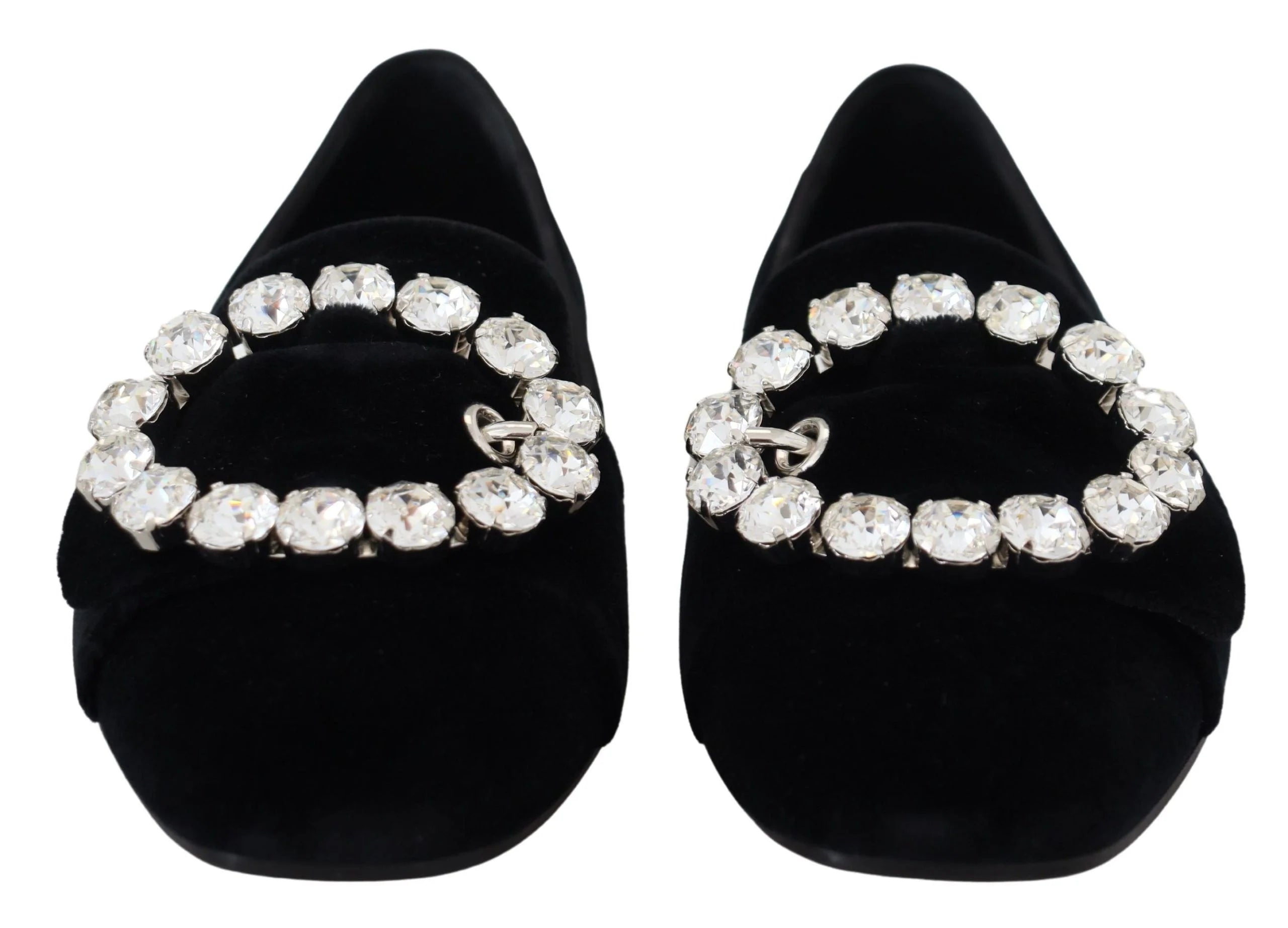 Dolce & Gabbana Black Velvet Crystals Loafers Flats Shoes - Flats