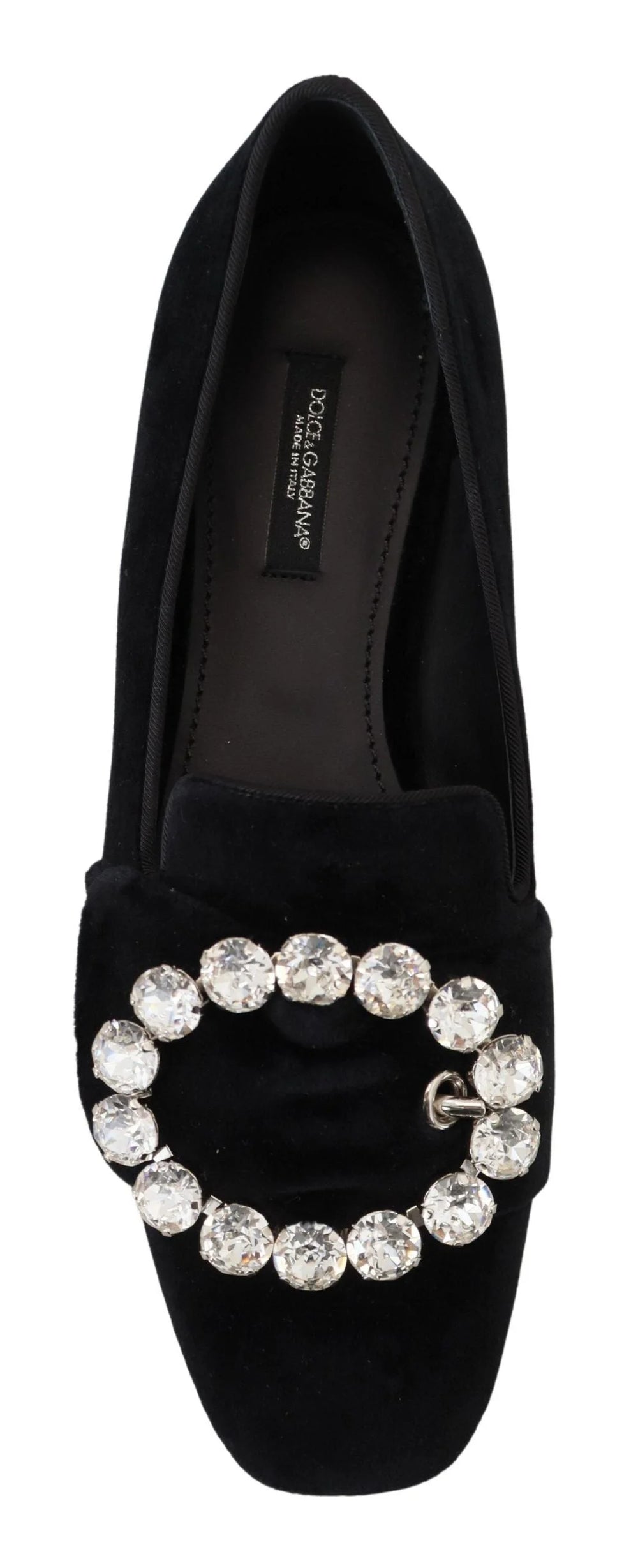 Dolce & Gabbana Black Velvet Crystals Loafers Flats Shoes - Flats