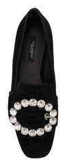 Dolce & Gabbana Black Velvet Crystals Loafers Flats Shoes - Flats
