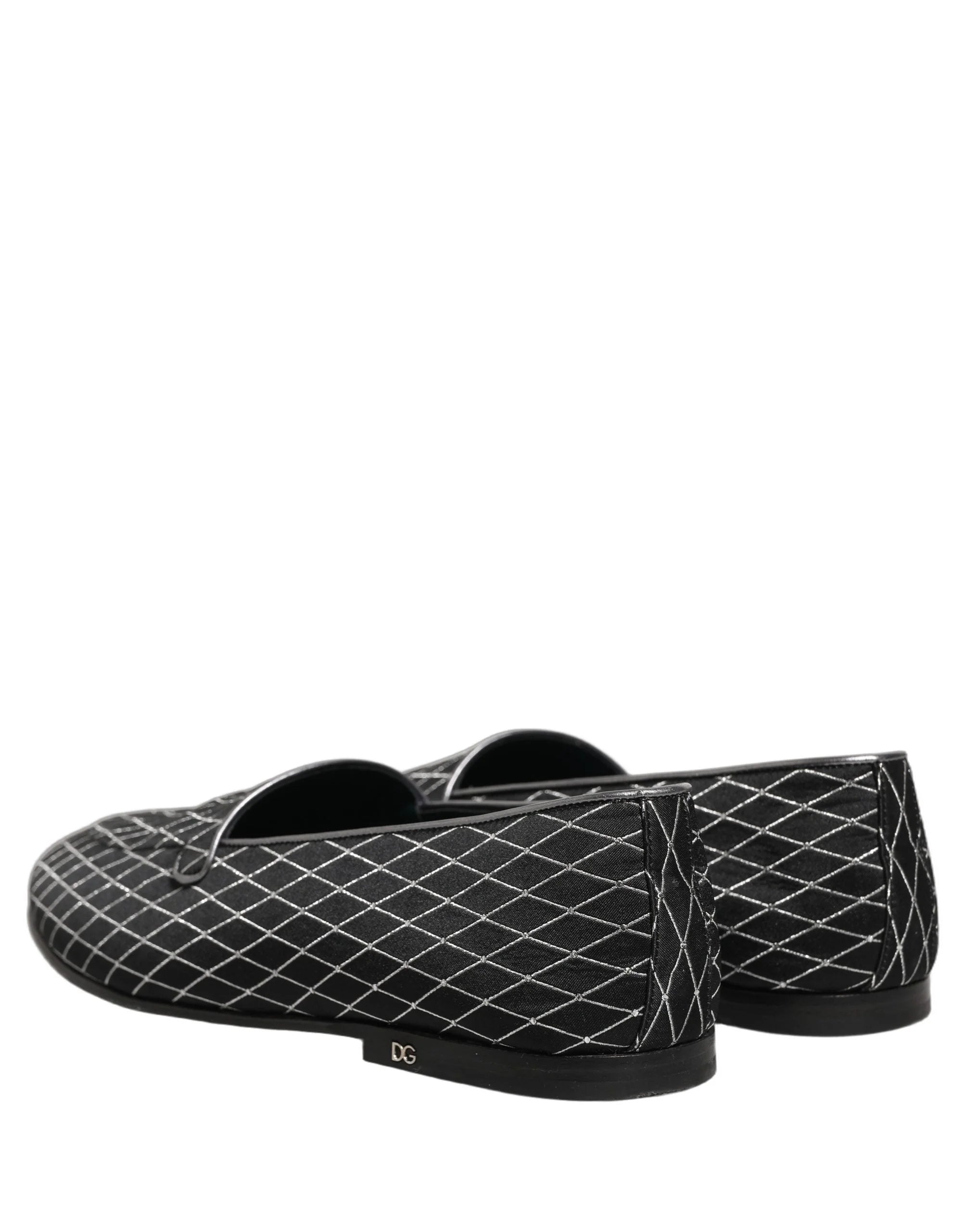 Dolce & Gabbana Black Velvet Diamond Stitched Loafers Shoes - EU44/US11