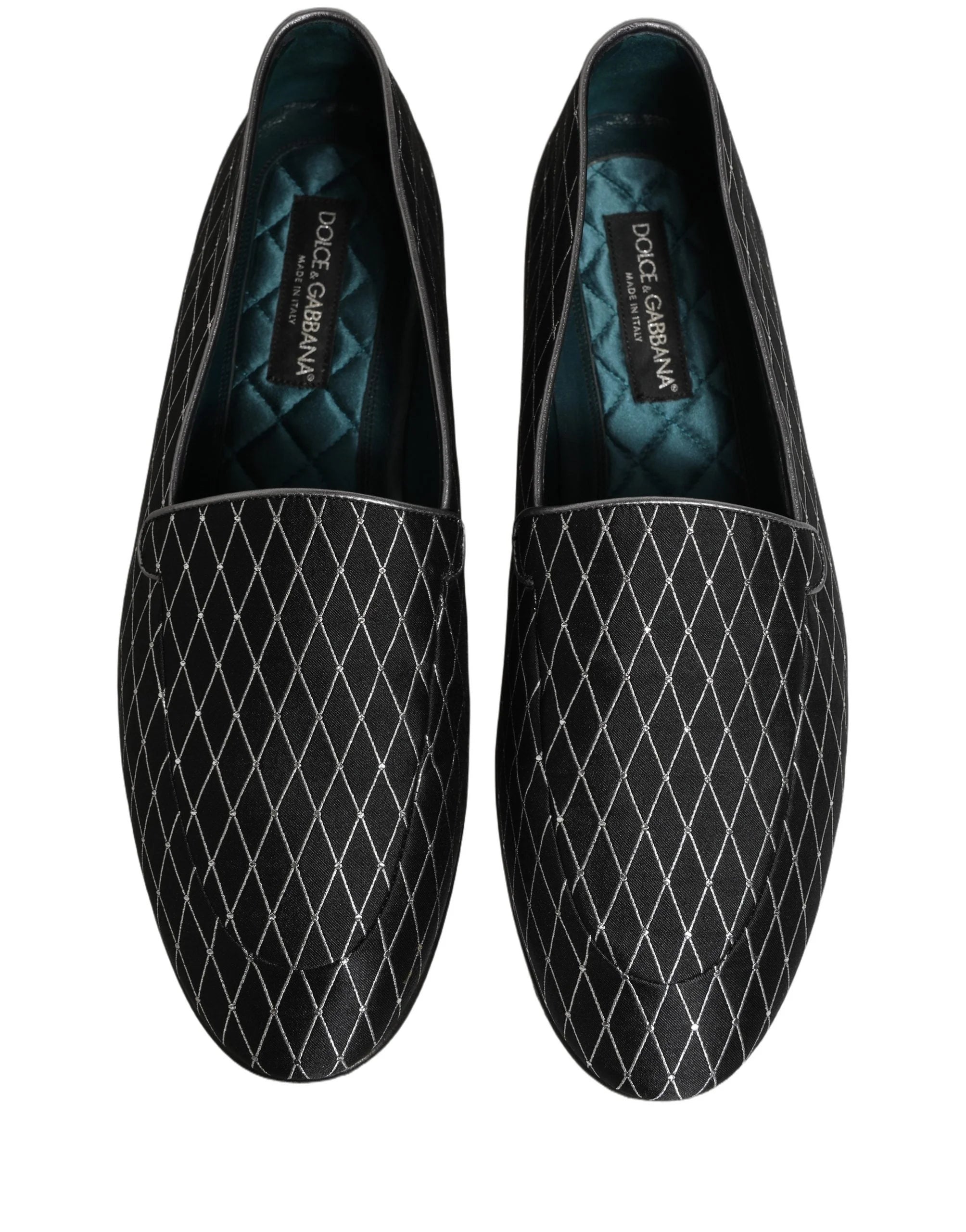 Dolce & Gabbana Black Velvet Diamond Stitched Loafers Shoes - EU44/US11
