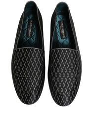 Dolce & Gabbana Black Velvet Diamond Stitched Loafers Shoes - EU44/US11