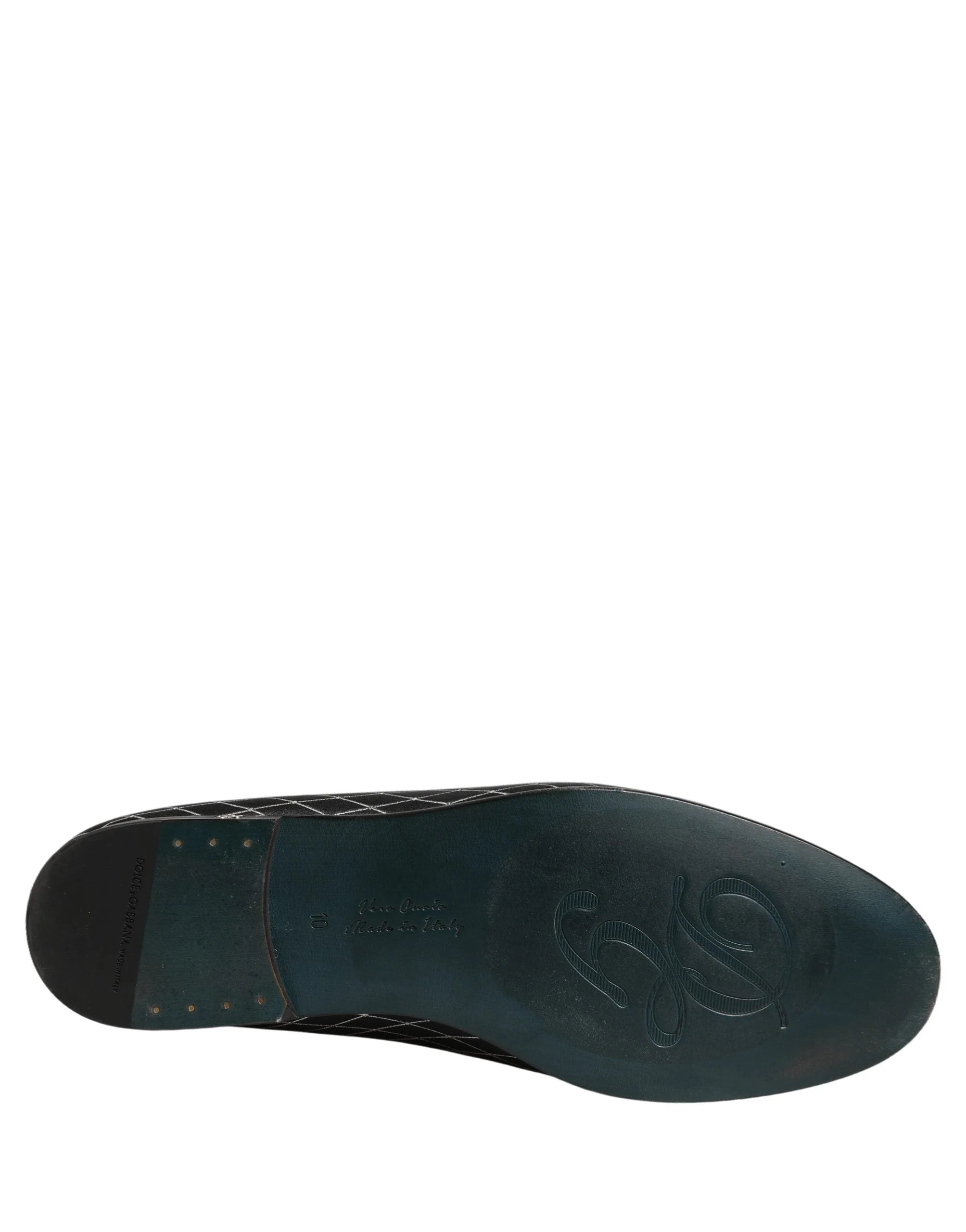 Dolce & Gabbana Black Velvet Diamond Stitched Loafers Shoes - EU44/US11
