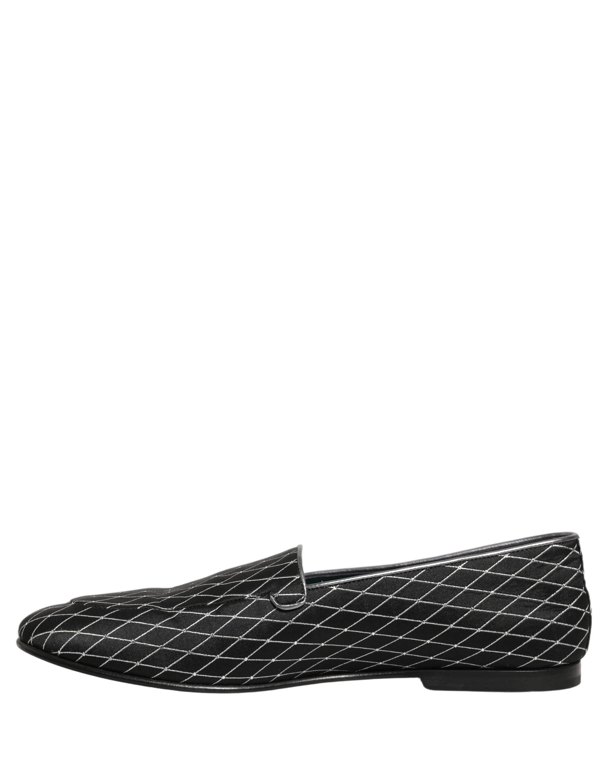Dolce & Gabbana Black Velvet Diamond Stitched Loafers Shoes - EU44/US11
