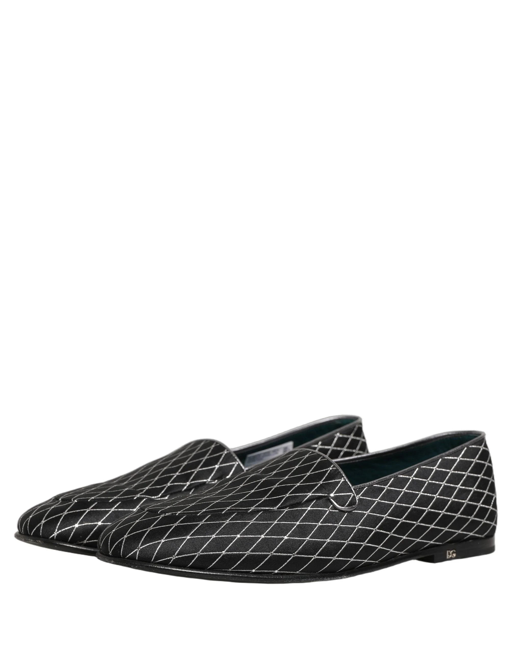 Dolce & Gabbana Black Velvet Diamond Stitched Loafers Shoes - EU44/US11