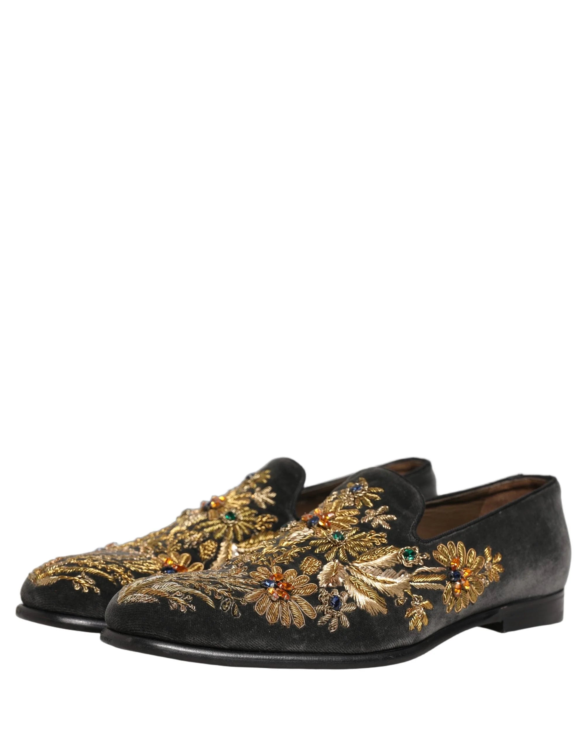 Dolce & Gabbana Zapatos mocasines negros de terciopelo con adornos - EU44/US11
