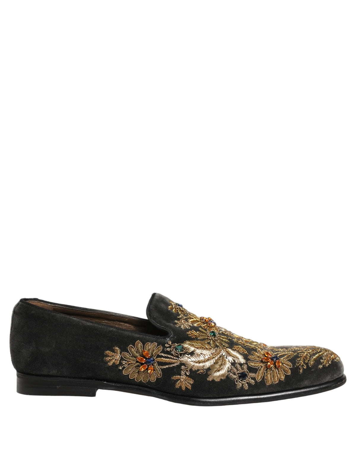 Zapatos de vestir Dolce & Gabbana, terciopelo negro con adornos - Talla EU44/US11