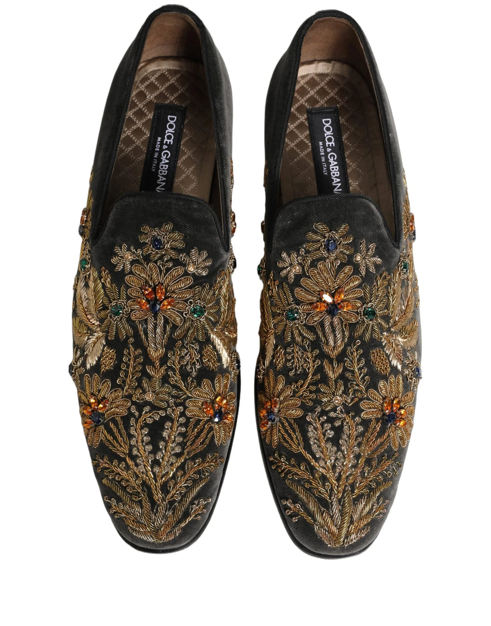 Zapatos de vestir Dolce & Gabbana, terciopelo negro con adornos - Talla EU44/US11