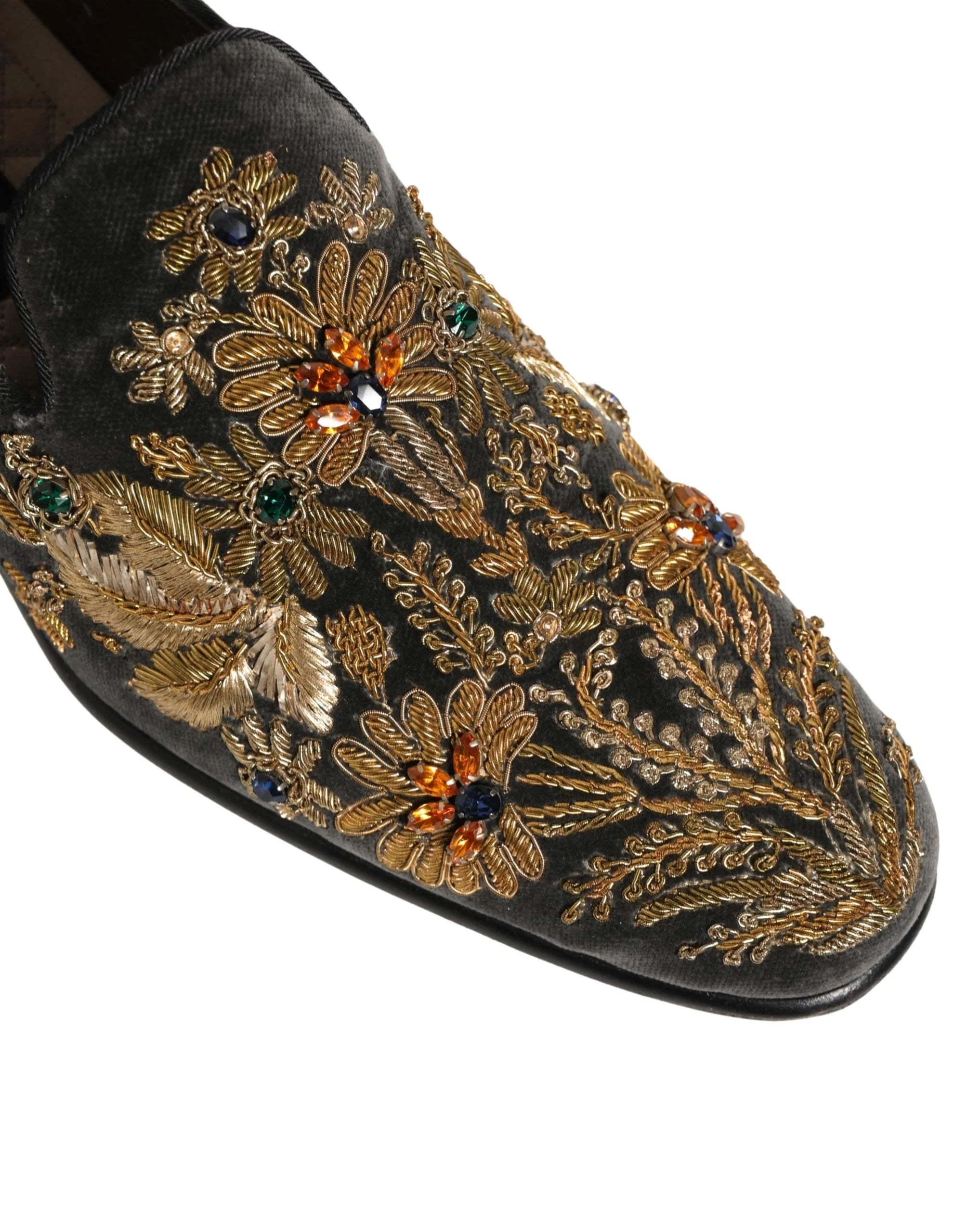 Zapatos de vestir Dolce & Gabbana, terciopelo negro con adornos - Talla EU44/US11