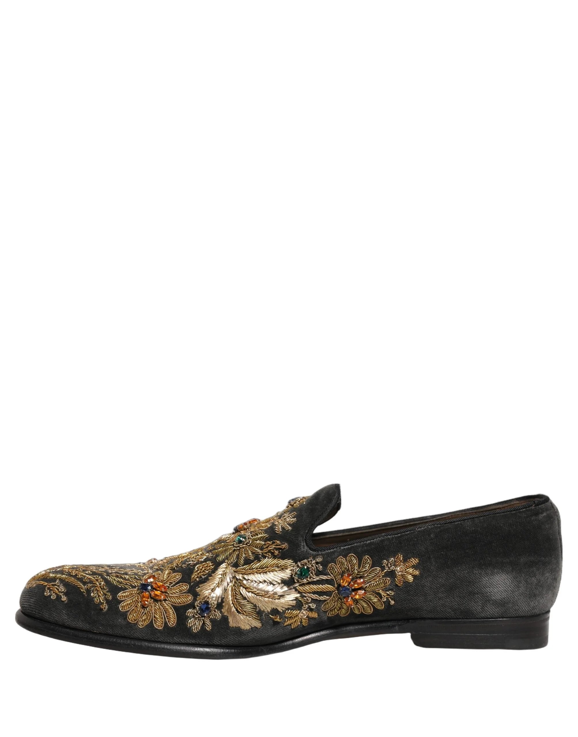 Dolce & Gabbana Zapatos mocasines negros de terciopelo con adornos - EU44/US11
