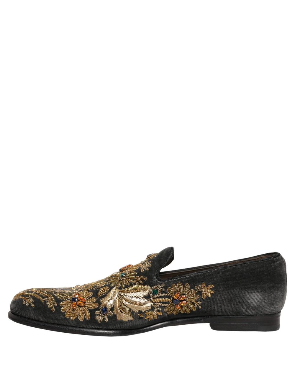 Dolce & Gabbana Zapatos mocasines negros de terciopelo con adornos - EU44/US11