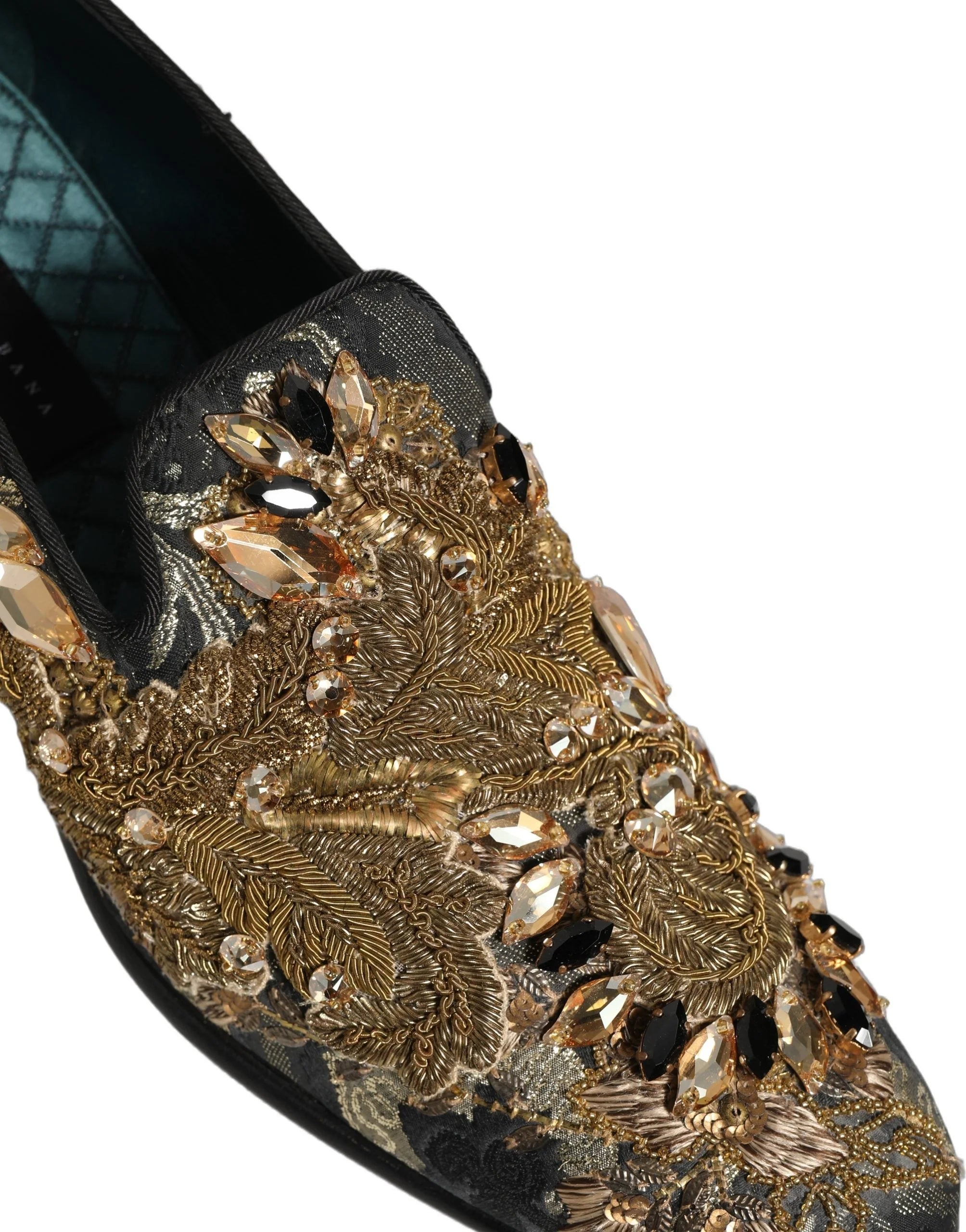 Dolce & Gabbana Black Velvet Embellished Dress Loafers Shoes - EU44/US11