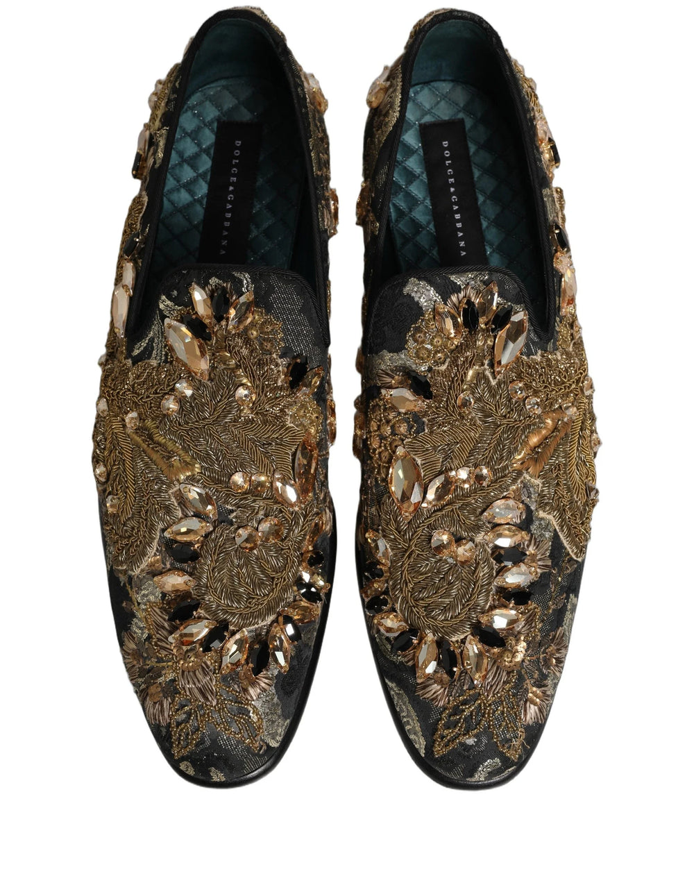 Dolce & Gabbana Black Velvet Embellished Dress Loafers Shoes - EU44/US11