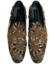 Dolce & Gabbana Black Velvet Embellished Dress Loafers Shoes - EU44/US11