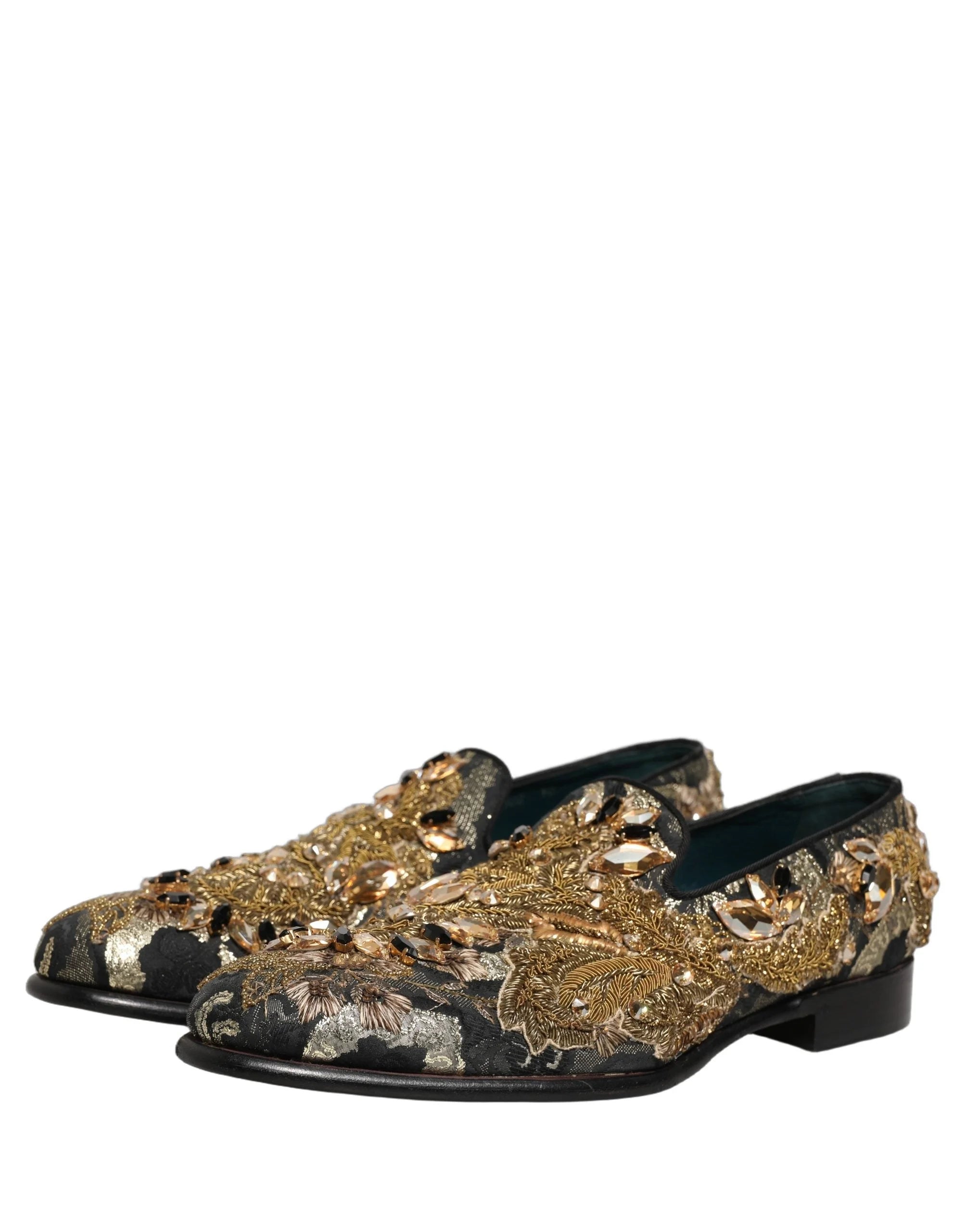 Dolce & Gabbana Black Velvet Embellished Dress Loafers Shoes - EU44/US11