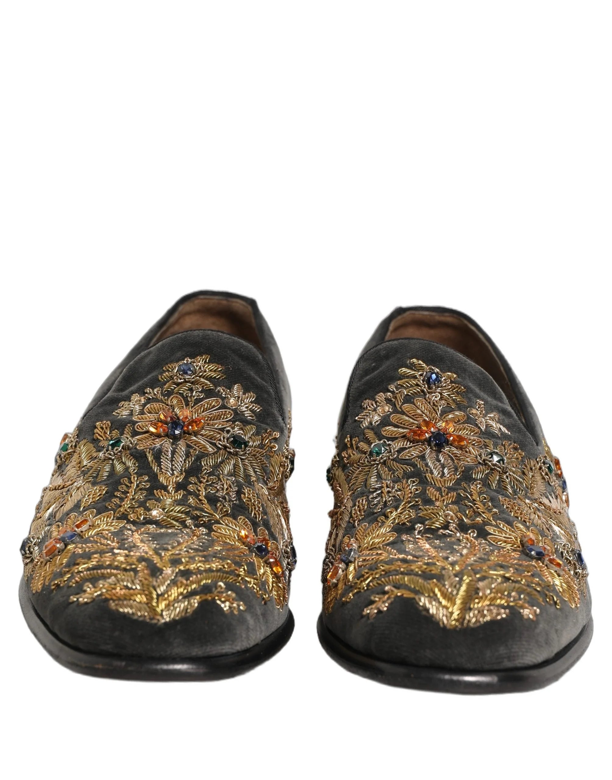 Zapatos de vestir Dolce & Gabbana, terciopelo negro con adornos - Talla EU44/US11