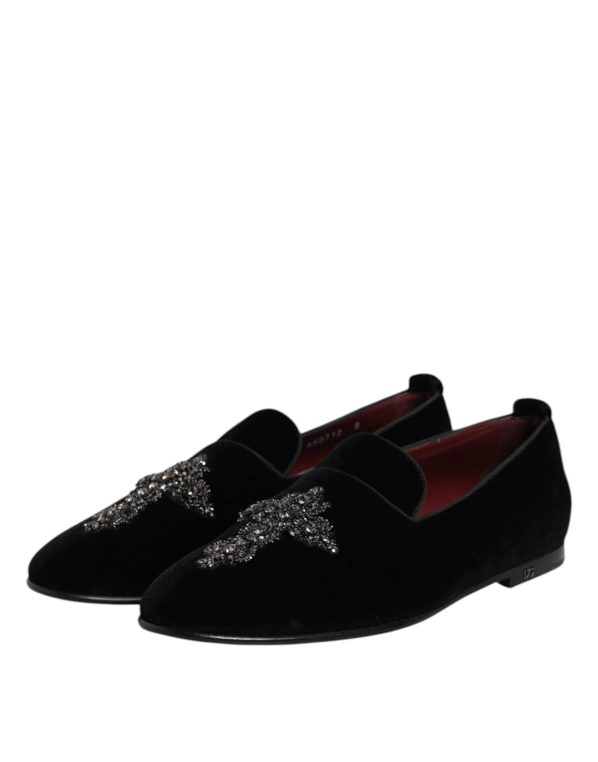Dolce & Gabbana Black Velvet Embellished Loafer Slip On Shoes - EU43/US10