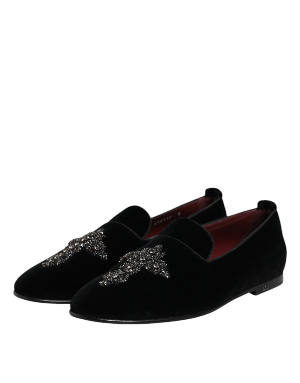 Dolce & Gabbana Black Velvet Embellished Loafer Slip On Shoes - EU43/US10