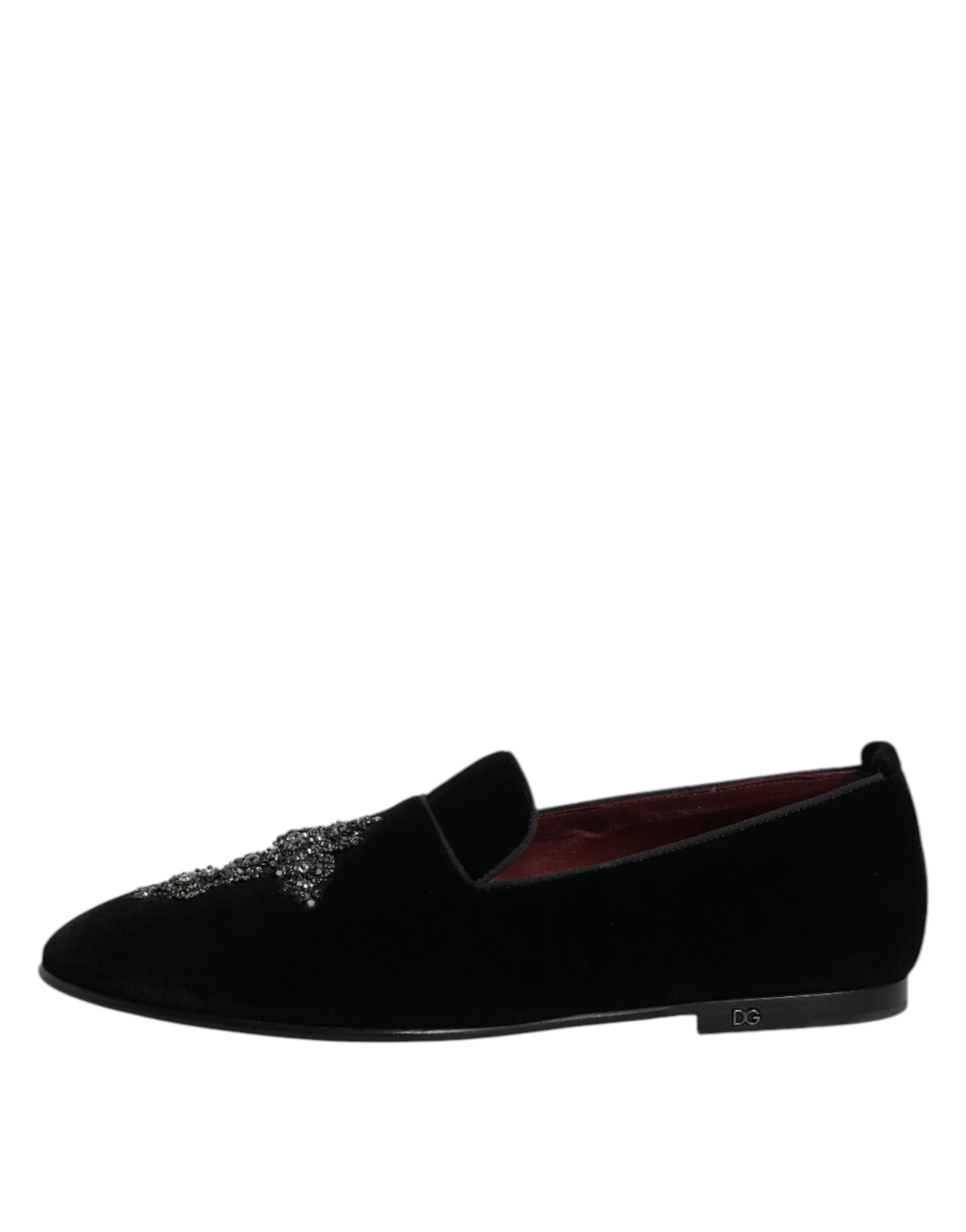 Dolce & Gabbana Black Velvet Embellished Loafer Slip On Shoes - EU43/US10 - Flats