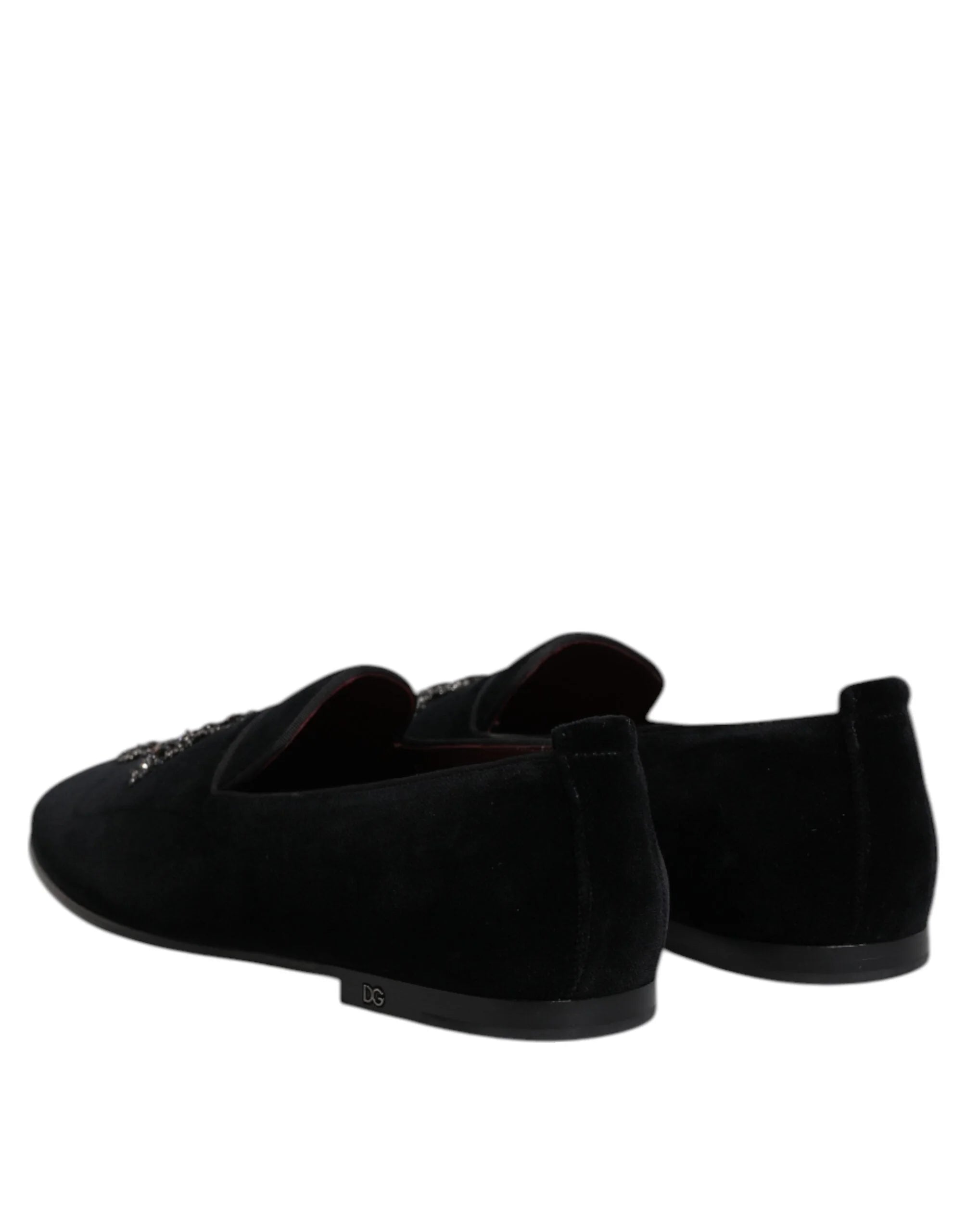 Dolce & Gabbana Black Velvet Embellished Loafer Slip On Shoes - EU43/US10
