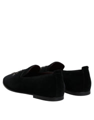 Dolce & Gabbana Black Velvet Embellished Loafer Slip On Shoes - EU43/US10