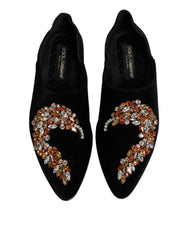 Dolce & Gabbana Black Velvet Embellished Loafer Slip On Shoes - EU43/US10