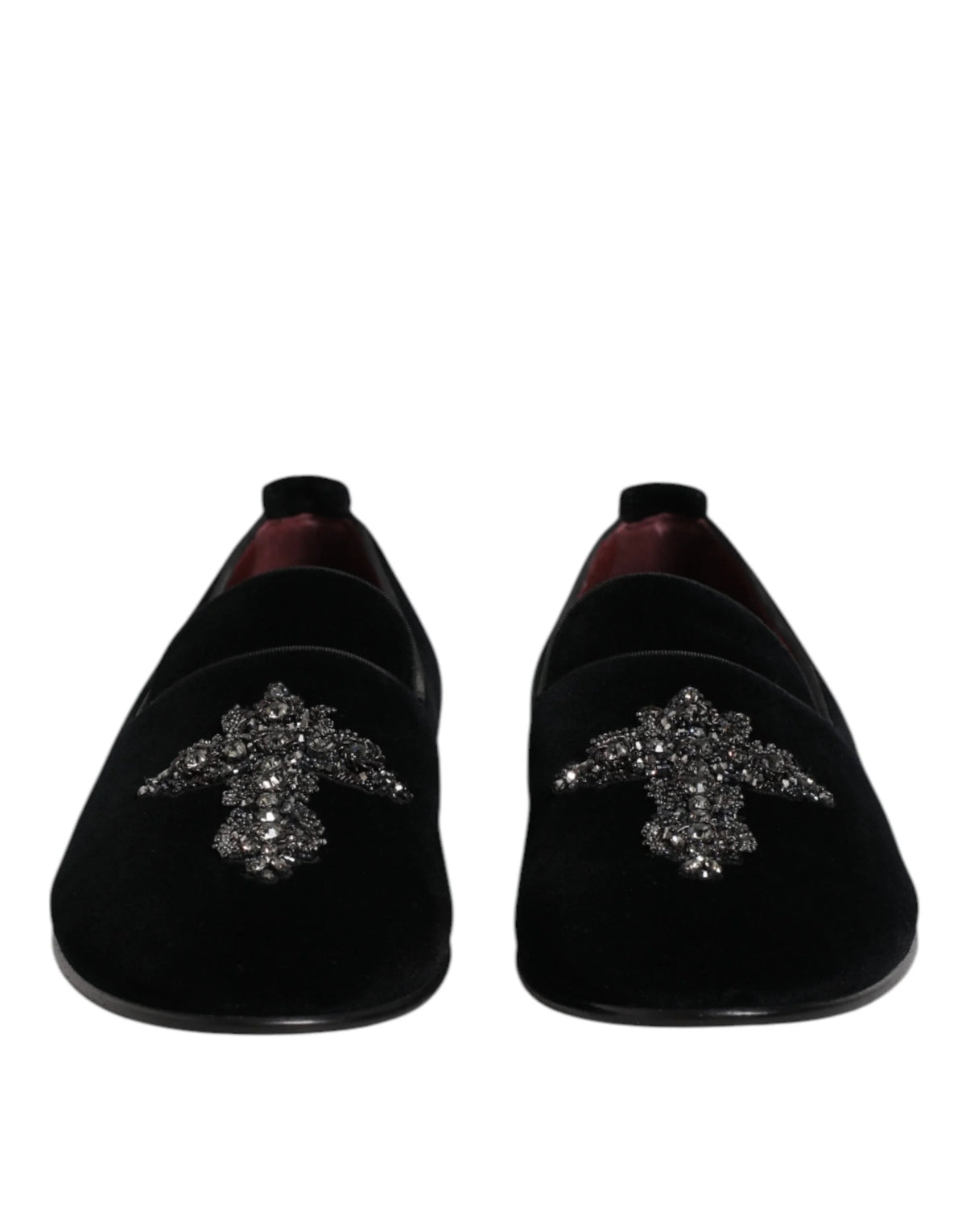Dolce & Gabbana Black Velvet Embellished Loafer Slip On Shoes - EU43/US10