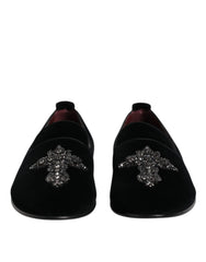 Dolce & Gabbana Black Velvet Embellished Loafer Slip On Shoes - EU43/US10