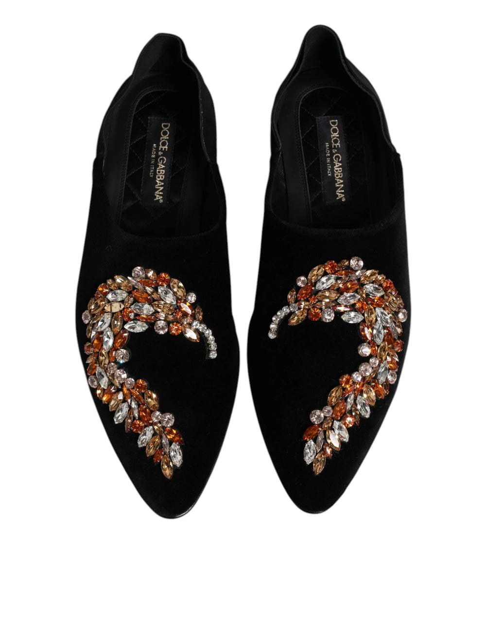 Dolce & Gabbana Black Velvet Embellished Loafer Slip On Shoes - EU43/US10 - Flats