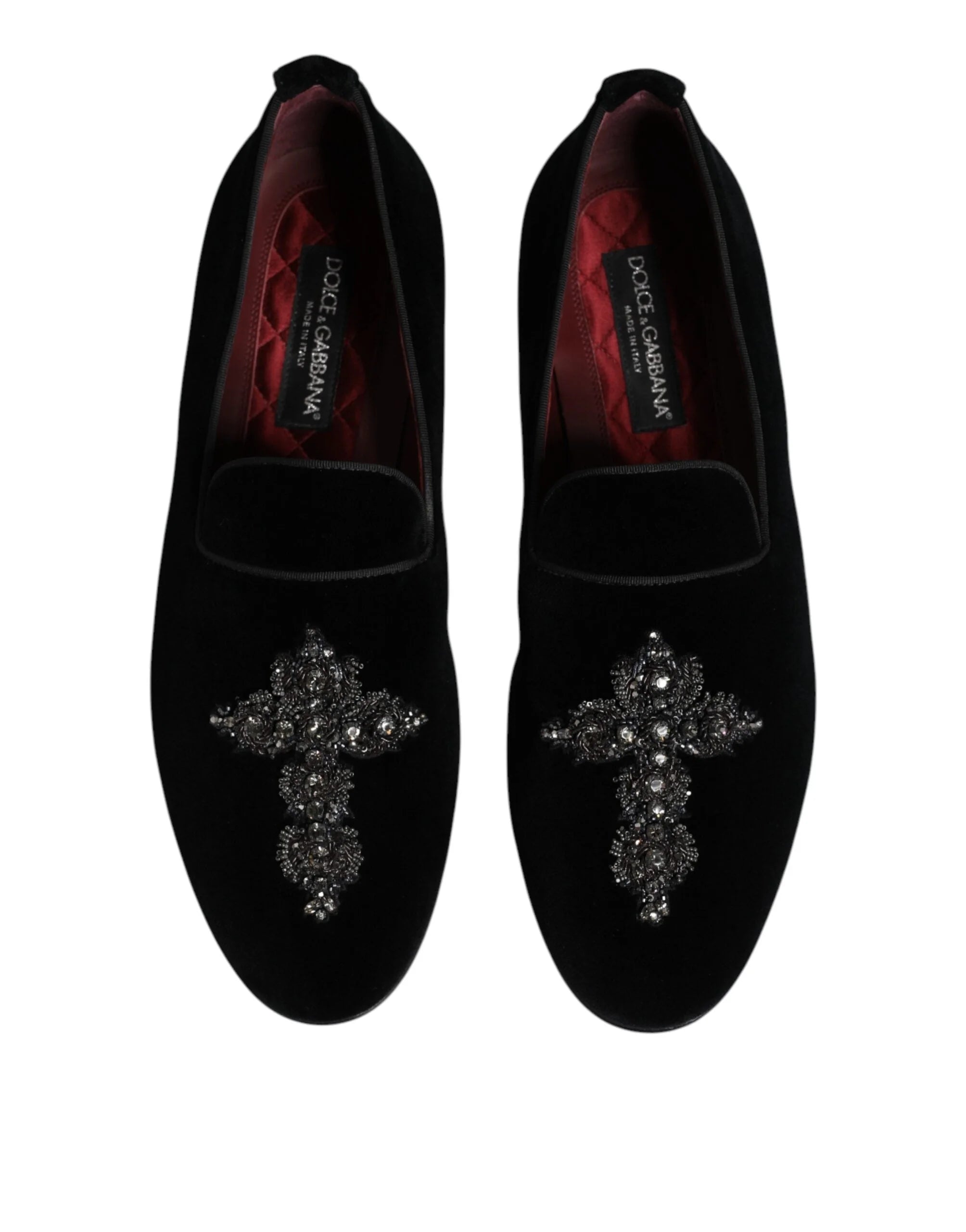 Dolce & Gabbana Black Velvet Embellished Loafer Slip On Shoes - EU43/US10