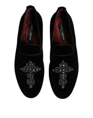 Dolce & Gabbana Black Velvet Embellished Loafer Slip On Shoes - EU43/US10