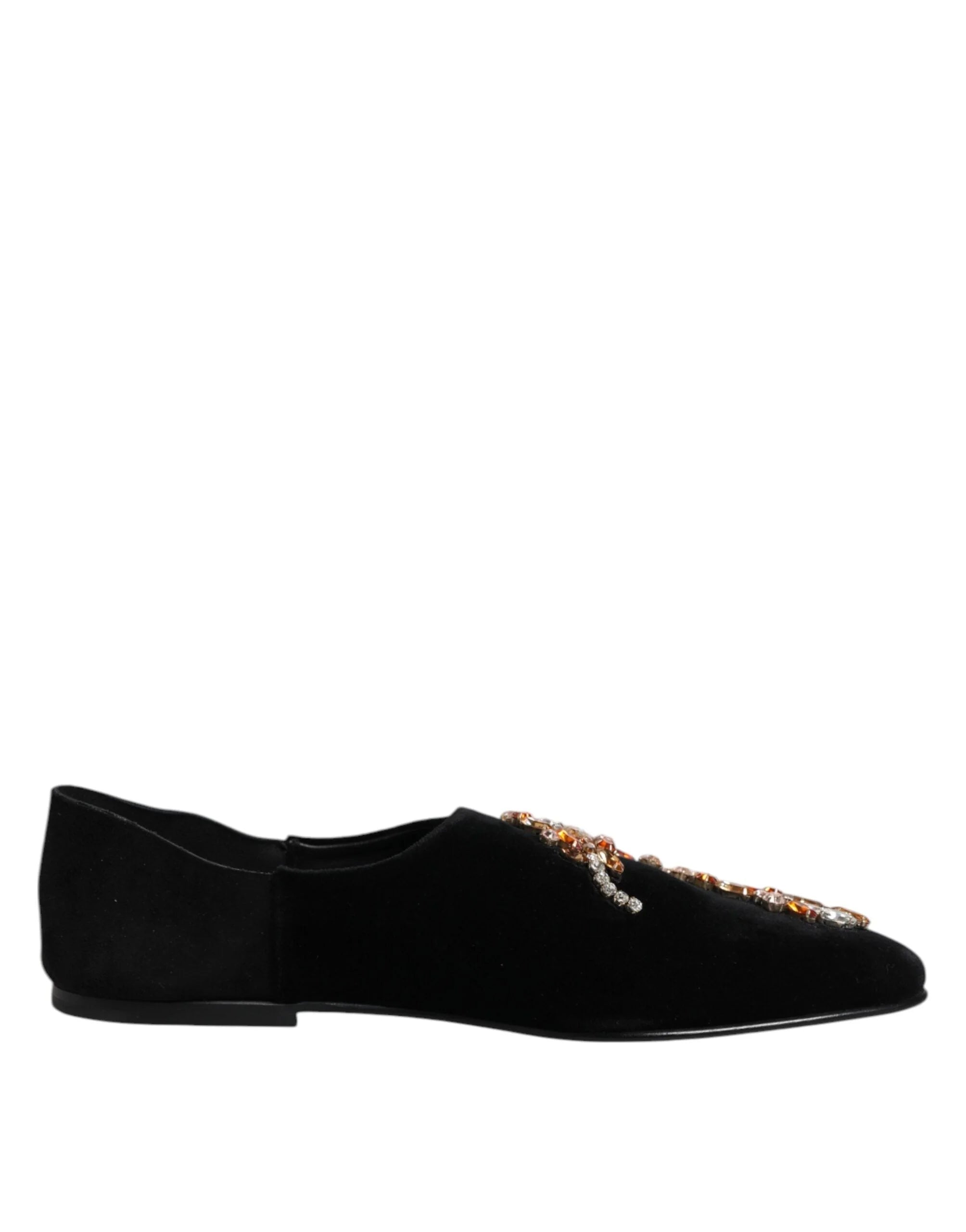 Dolce & Gabbana Black Velvet Embellished Loafer Slip On Shoes - EU43/US10