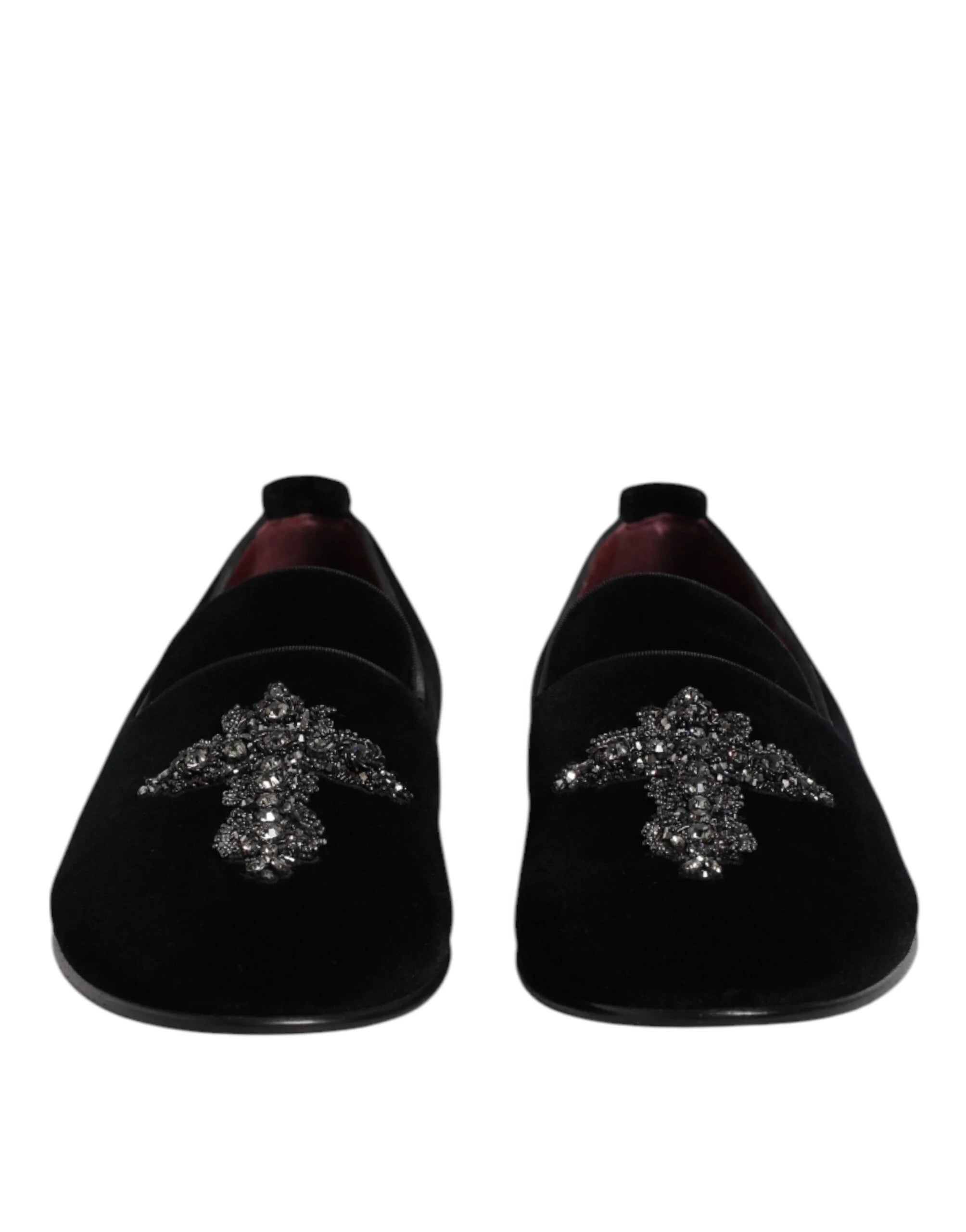 Dolce & Gabbana Black Velvet Embellished Loafer Slip On Shoes - EU43/US10 - Flats