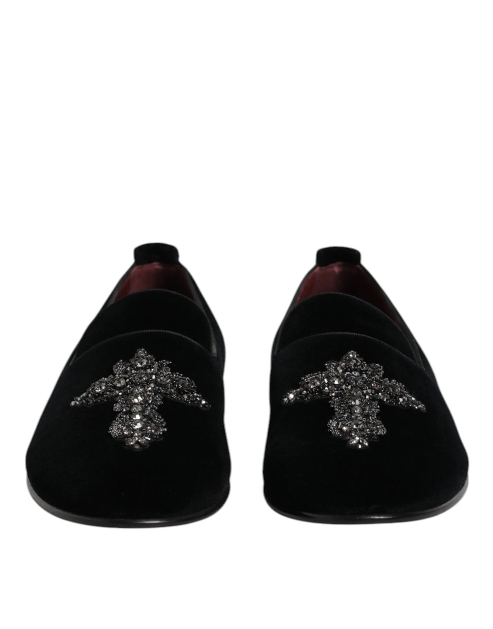 Dolce & Gabbana Black Velvet Embellished Loafer Slip On Shoes - EU43/US10 - Flats